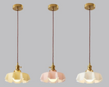 Nordic Bloom Glass Pendant – Lampada a sospensione minimalista in vetro con motivo floreale color crema