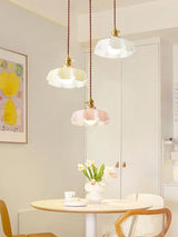Nordic Bloom Glass Pendant – Lampada a sospensione minimalista in vetro con motivo floreale color crema