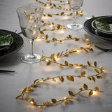Guirlande lumineuse LED AureaLeaf avec feuilles dorées – Fonctionnant sur piles (2 m / 5 m / 10 m) pour Noël