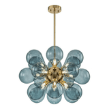 Cluster-Kronleuchter aus blauem Glas mit Kugel-Leuchtezauber