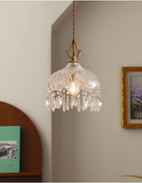 Französische Retro Glas Pendelleuchte