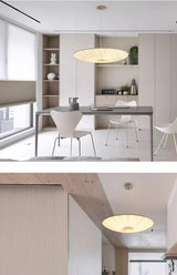 Wabi-Sabi Premium Stoff-LED-Deckenleuchte – Runde Minimalistische "Fliegende Untertasse" Pendelleuchte