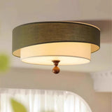 Wabi Sabi Vintage Deckenlampe – Runde Stoff-Deckenleuchte in Grün/Weiß