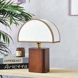 Retro Tischlampe aus Massivholz mit Stoffschirm