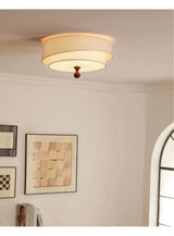 Wabi Sabi Vintage Deckenlampe – Runde Stoff-Deckenleuchte in Grün/Weiß