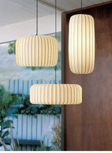 Moderne Japanische Wabi Sabi Seiden-Pendelleuchte