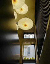 Wabi-Sabi Premium Stoff-LED-Deckenleuchte – Runde Minimalistische "Fliegende Untertasse" Pendelleuchte