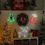 Magisches Weihnachts-Neonlicht – Rentier, Strumpf & Baum – LED