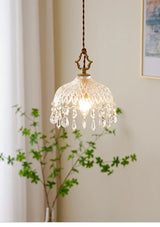 Französische Retro Glas Pendelleuchte