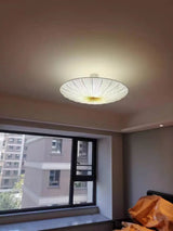 Wabi-Sabi Premium Stoff-LED-Deckenleuchte – Runde Minimalistische "Fliegende Untertasse" Pendelleuchte