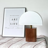 Retro Tischlampe aus Massivholz mit Stoffschirm