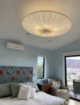 Wabi-Sabi Premium Stoff-LED-Deckenleuchte – Runde Minimalistische "Fliegende Untertasse" Pendelleuchte