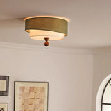 Wabi Sabi Vintage Deckenlampe – Runde Stoff-Deckenleuchte in Grün/Weiß
