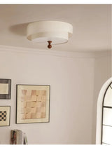 Wabi Sabi Vintage Deckenlampe – Runde Stoff-Deckenleuchte in Grün/Weiß