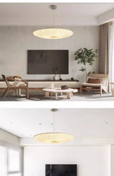 Wabi-Sabi Premium Stoff-LED-Deckenleuchte – Runde Minimalistische "Fliegende Untertasse" Pendelleuchte
