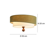 Wabi Sabi Vintage Deckenlampe – Runde Stoff-Deckenleuchte in Grün/Weiß