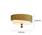 Wabi Sabi Vintage Deckenlampe – Runde Stoff-Deckenleuchte in Grün/Weiß