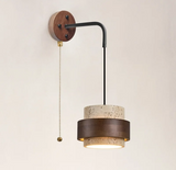 LumiTravert Wandleuchte – LED Naturstein & Holz Design mit Zugschalter
